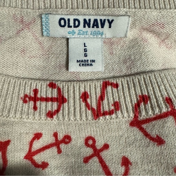 Old Navy women’s white coral anchor print long sleeve sweater size large - Picture 6 of 7